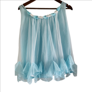 Vintage 70s Baby Blue Chiffon Ruffle Babydoll Top - Sheer & Dreamy!